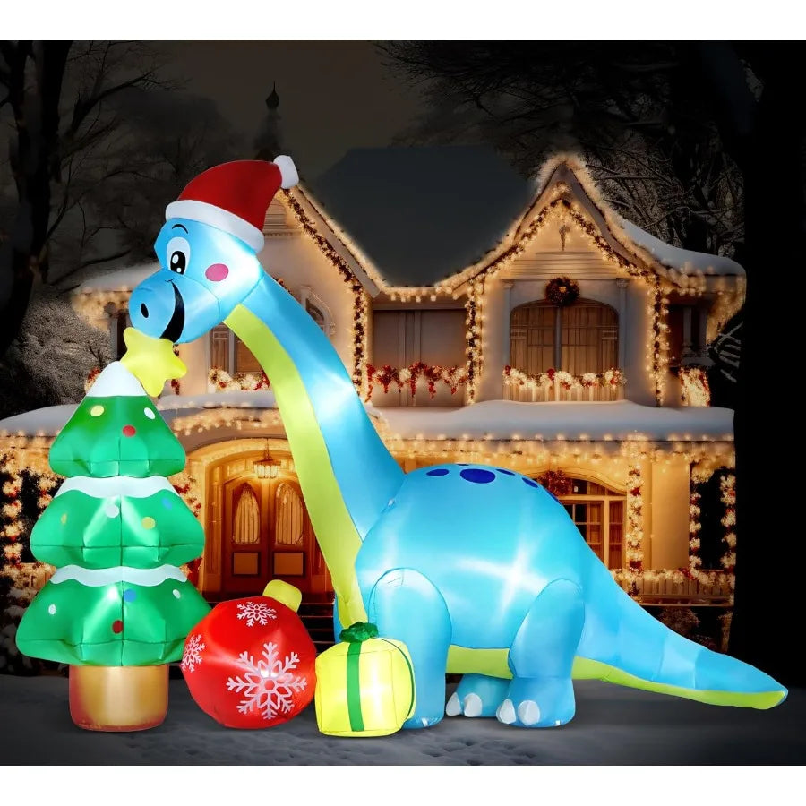 13.6 Ft Long Christmas Inflatable Decorations for Outdoor Yard Lawn Garden Party Featuring Huge Inflatable Dragon Dinosaur with