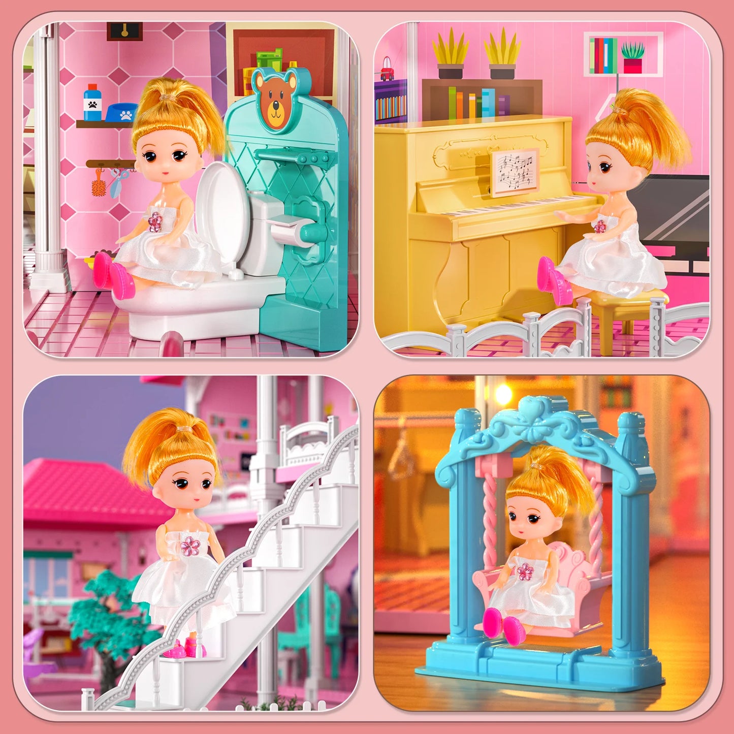 Pretend Play Villa Kids Toys For 3-8 Ages Girls 12 Rooms Doll House With 2 Dolls And Accessories Slide Birthday Gifts For Girls