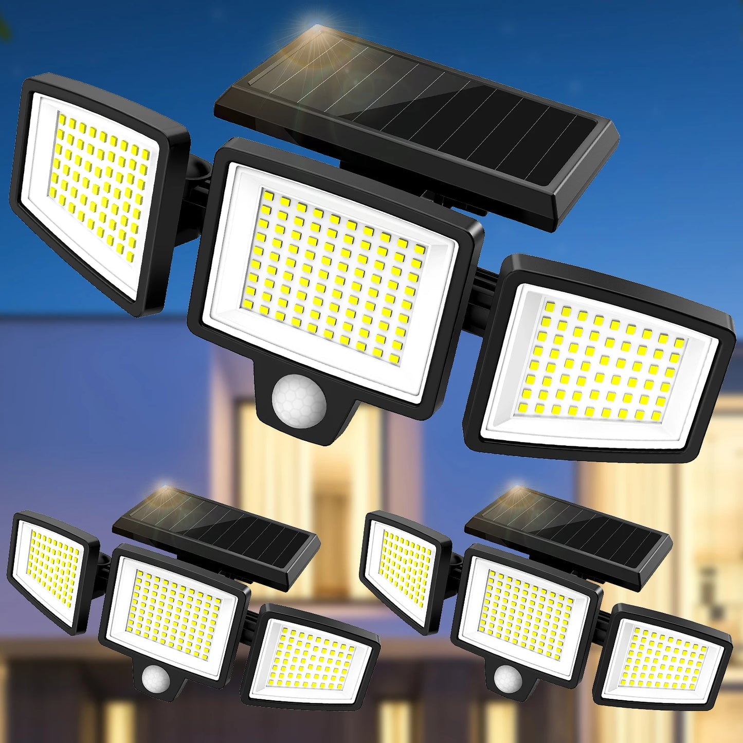 Three-Head Outdoor Solar Light, Motion Sensor Security Light for Porches, Garages, Yard Entrances and Patios