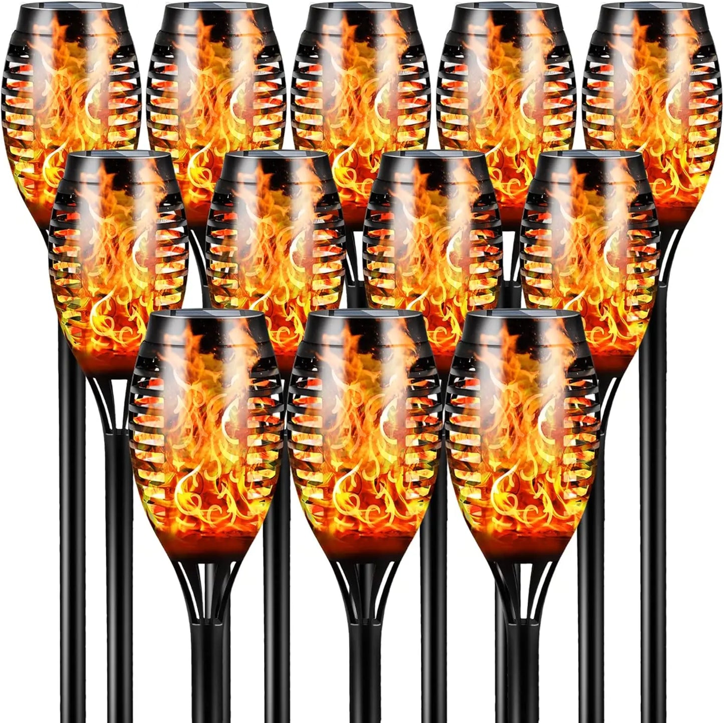 Solar Outdoor Lights,12LED Solar Tiki Torches with Flickering Flame, IP65 Waterproof Mini Torch Lights Auto On/Off for Garden