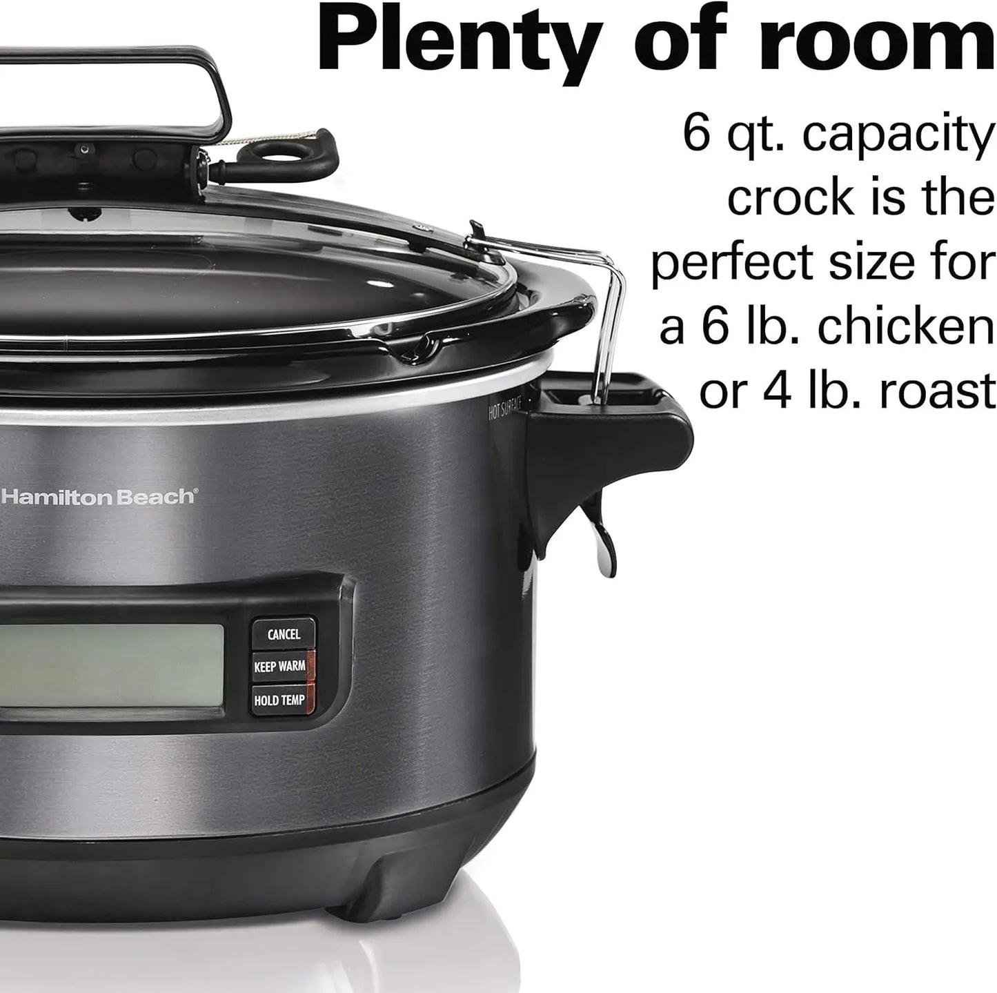 Portable 6 Quart Set & Forget Digital Programmable Slow Cooker with Lid Lock, Temperature Probe, Dishwasher Safe Crock & Lid, Bl