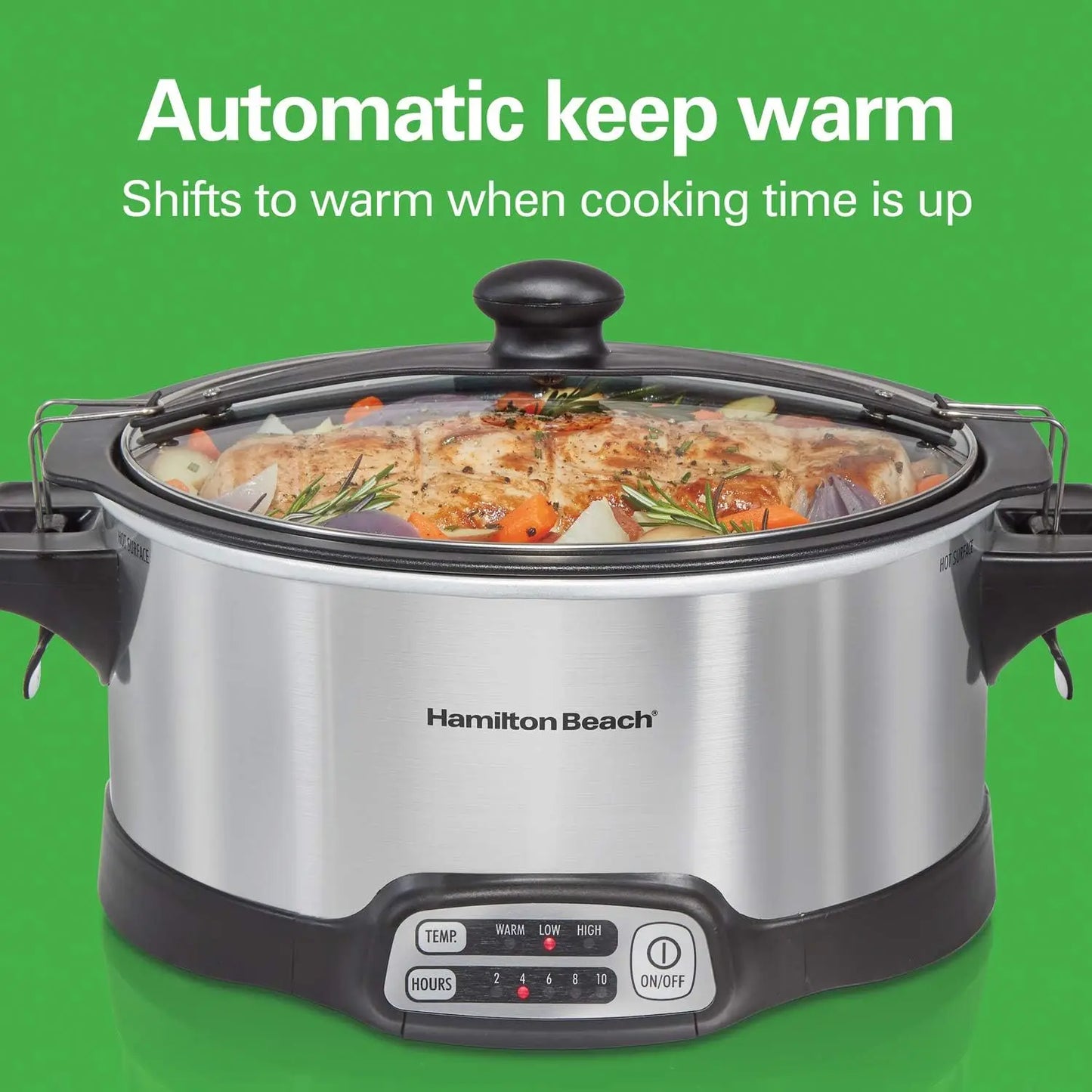 Hamilton Beach 6 Quart Programmable Slow Cooker Stainless Steel with Lock Lid & Sear-Cook Feature for Kitchen Cooking Appliances
