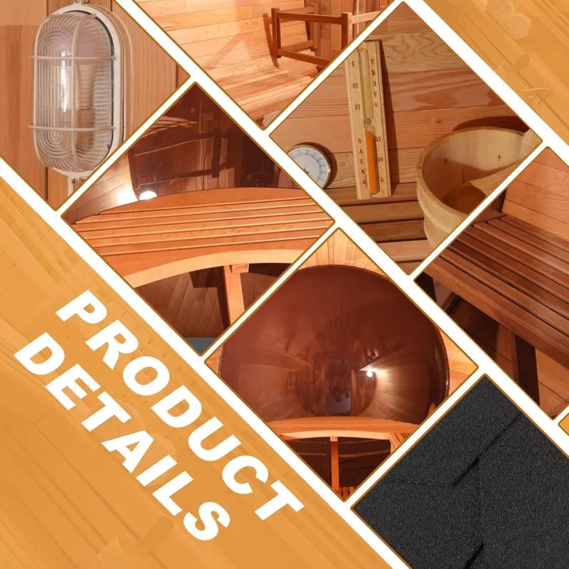 Outdoor Panoramic Barrel Sauna, 4-6 Person Wooden Sauna Room 220V with 6KW Electric Heater and Full Accessories