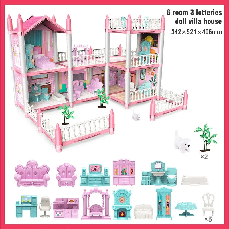 Girl Doll House Toy Children Pretend Play Dollhouse Villa Patchwork Dream Furniture Home Doll House for Kids Christmas Toy Gifts
