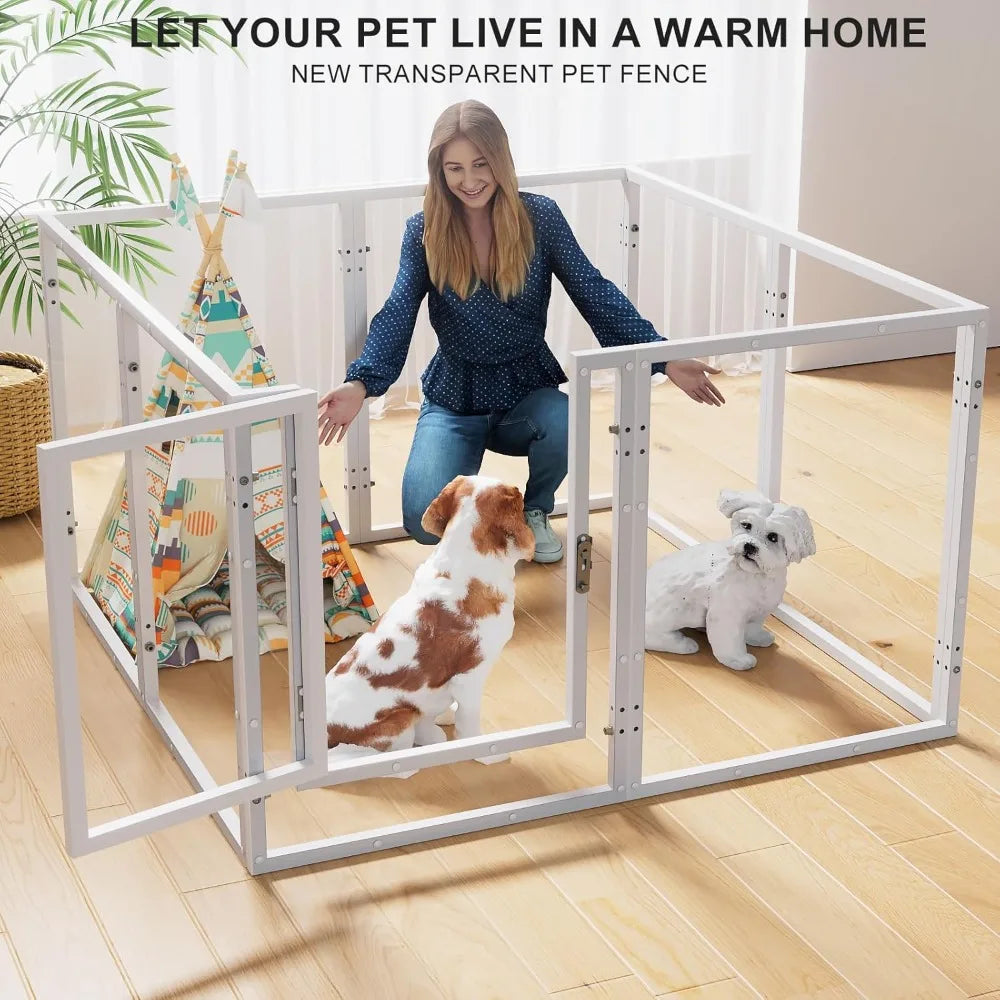 Acrylic Dog Play Pen Indoor - 39 Inch 8-Panel Pet Enclosure for Small Dogs & Cats, Outdoor Use with Door, Easy Assemble