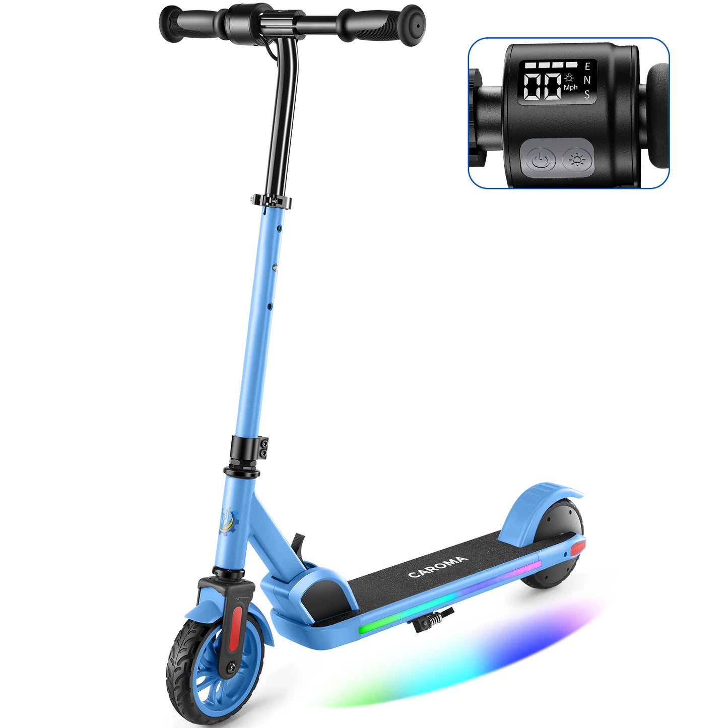 Electric Scooter for Kids Ages 6-14,180WMotor,Colorful Lights,Adjustable Height&Speed,LED Display,Foldable Scooter Idea Gift