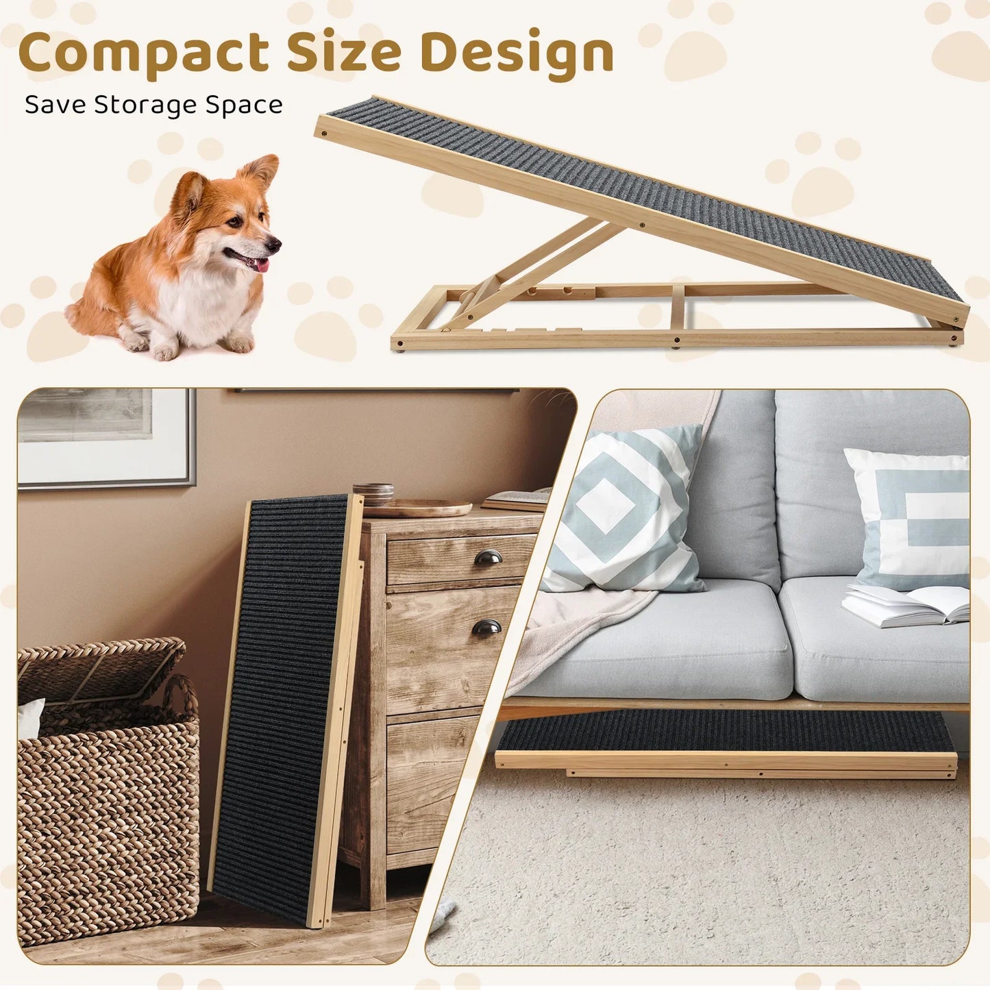 Large Dog Pet Ramp Stairs with Adjustable Height for Bed Couch Car Truck SUV, Foldable Dog Ramp for Small