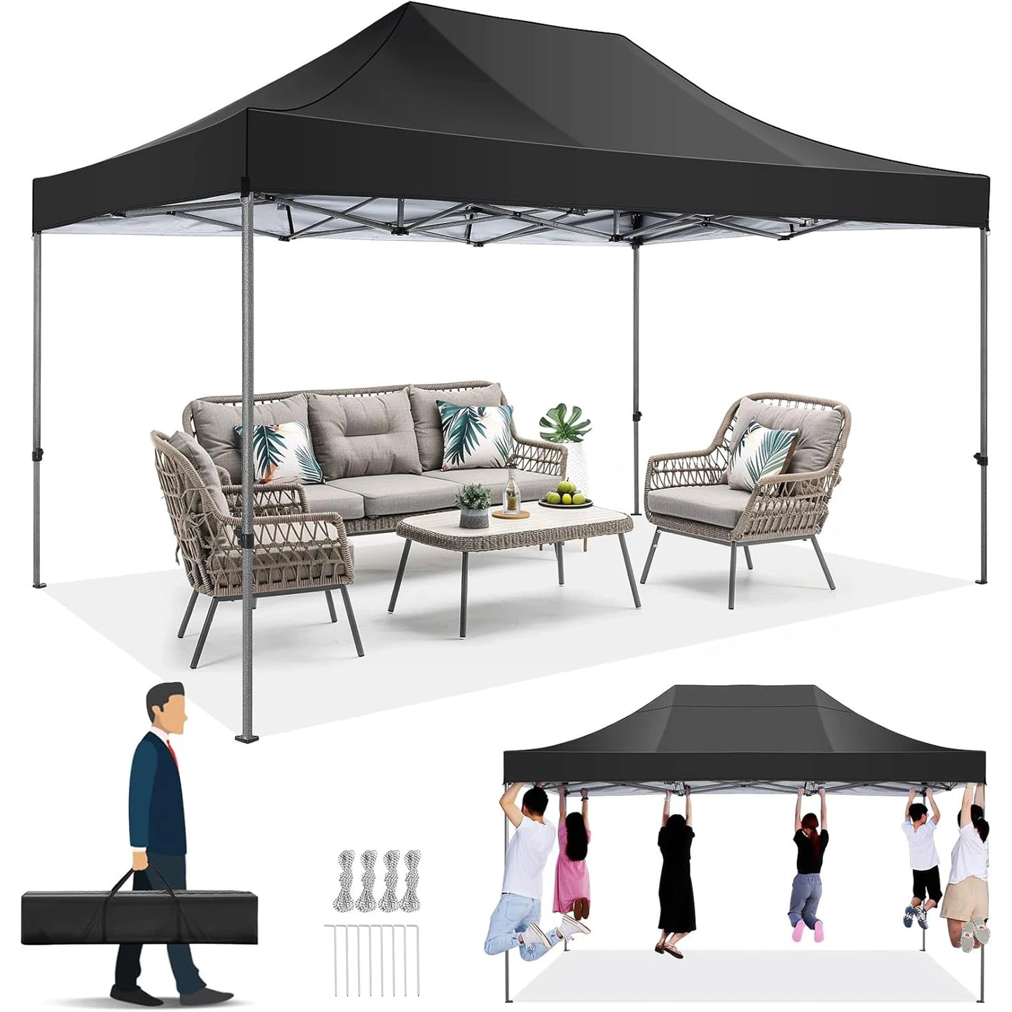 10'x15' Commercial Grade Pop Up Canopy, Heavy Duty Party Tent with 300lb Load Capacity, Waterproof Outdoor Event Shelter