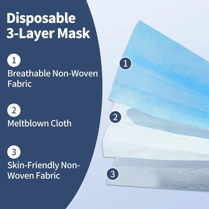 GTT 50/100Pcs Disposable Face Mask individually packaged 3 Ply breathable Earloop Protective Mask for Home School Office Outdoor