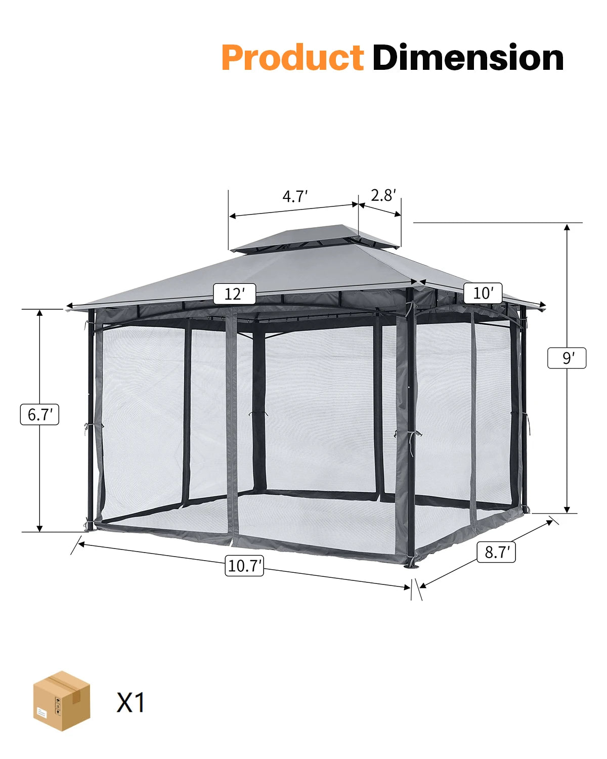 SeeHill 10' x 12' Metal Patio Gazebo with Double Roof, Mosquito Netting Outdoor Canopy Tent for Backyard or Garden Use
