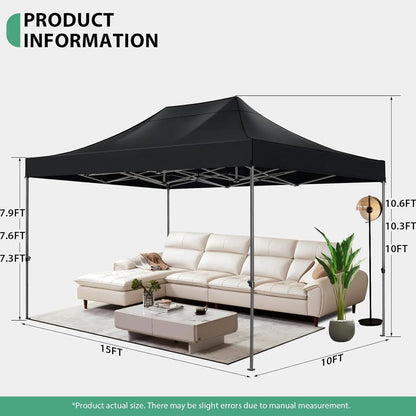 10'x15' Commercial Grade Pop Up Canopy, Heavy Duty Party Tent with 300lb Load Capacity, Waterproof Outdoor Event Shelter