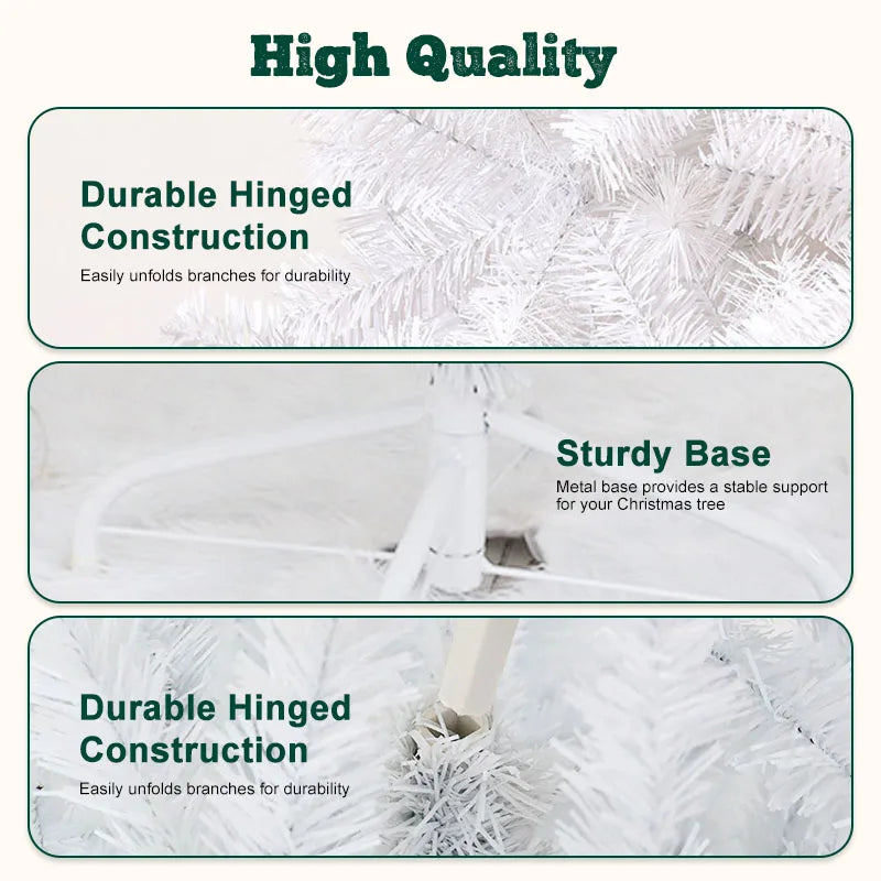 7FT White Christmas Tree with Metal Base – Fluffy PVC 1000 Branches for Holiday /Xmas Decor, No Ornament