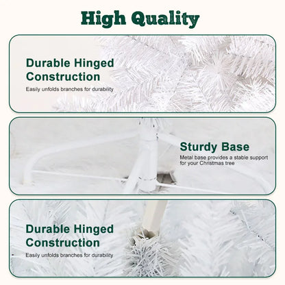 7FT White Christmas Tree with Metal Base – Fluffy PVC 1000 Branches for Holiday /Xmas Decor, No Ornament
