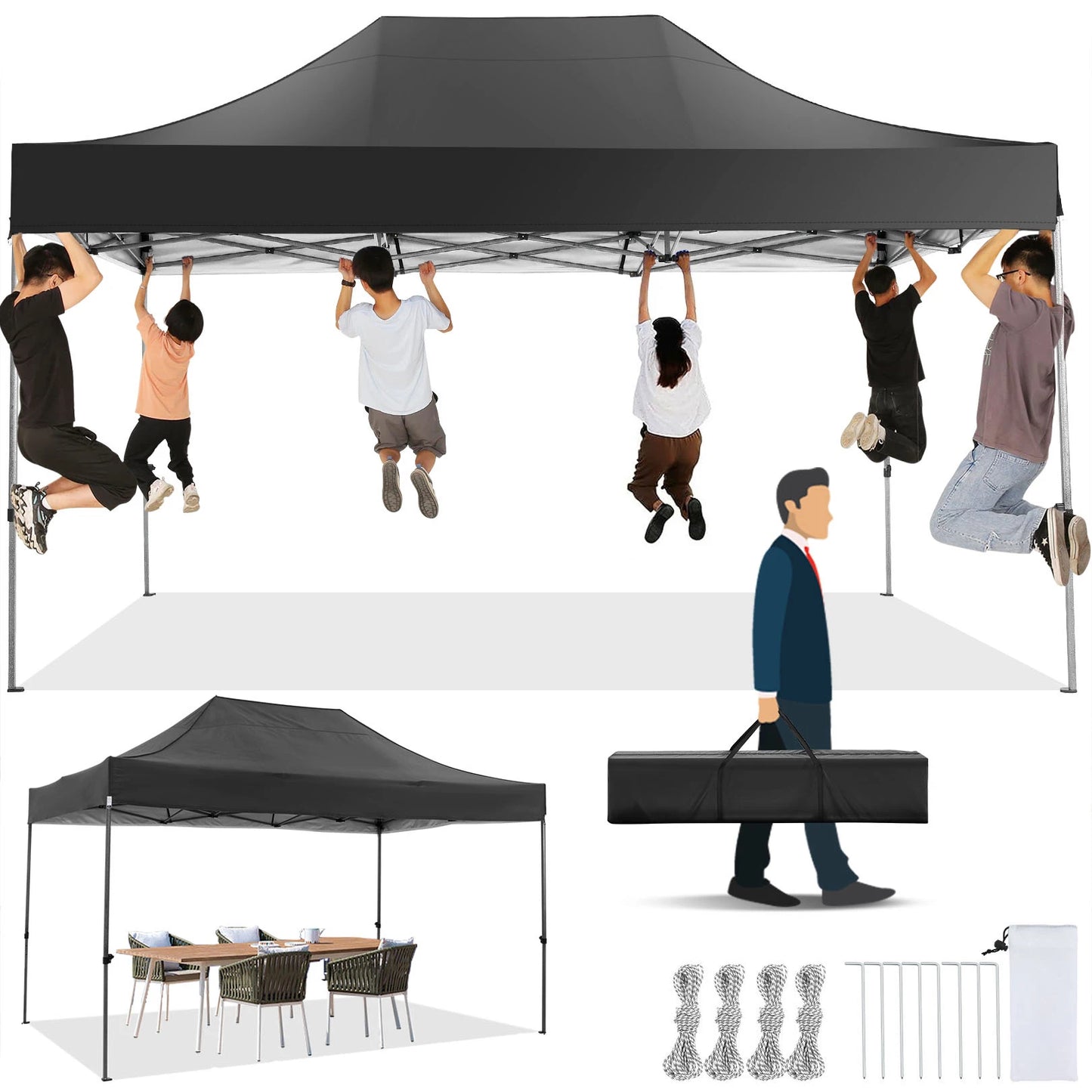 10'x15' Commercial Grade Pop Up Canopy, Heavy Duty Party Tent with 300lb Load Capacity, Waterproof Outdoor Event Shelter