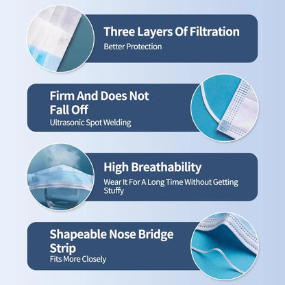 GTT 50/100Pcs Disposable Face Mask individually packaged 3 Ply breathable Earloop Protective Mask for Home School Office Outdoor