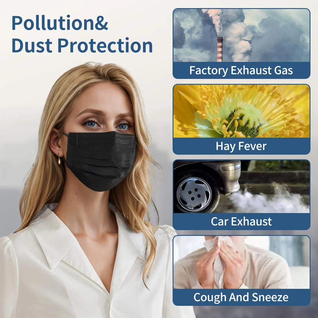 GTT 50/100Pcs Disposable Face Mask individually packaged 3 Ply breathable Earloop Protective Mask for Home School Office Outdoor