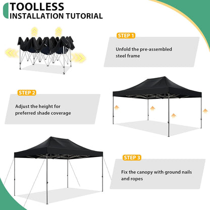 10'x15' Commercial Grade Pop Up Canopy, Heavy Duty Party Tent with 300lb Load Capacity, Waterproof Outdoor Event Shelter