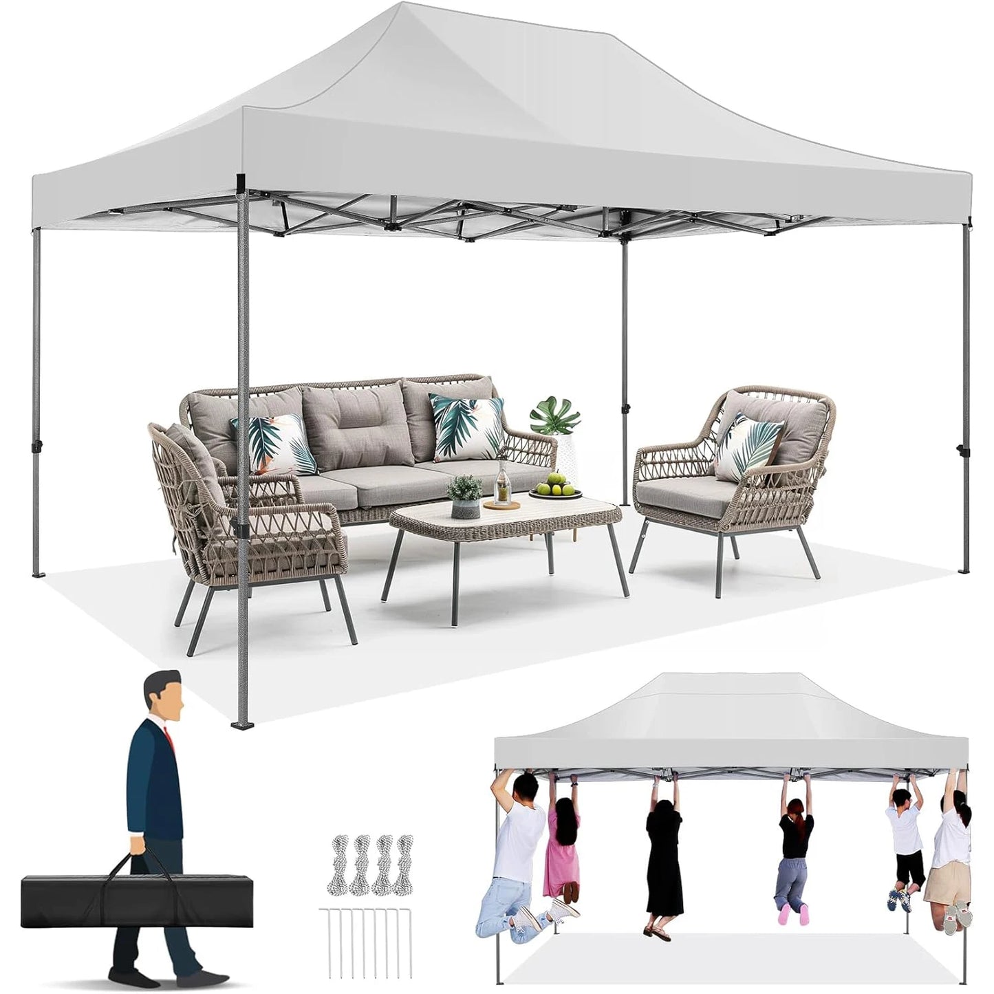 10'x15' Commercial Grade Pop Up Canopy, Heavy Duty Party Tent with 300lb Load Capacity, Waterproof Outdoor Event Shelter