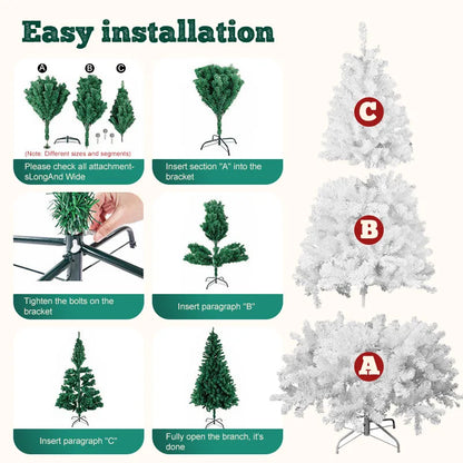 7FT White Christmas Tree with Metal Base – Fluffy PVC 1000 Branches for Holiday /Xmas Decor, No Ornament