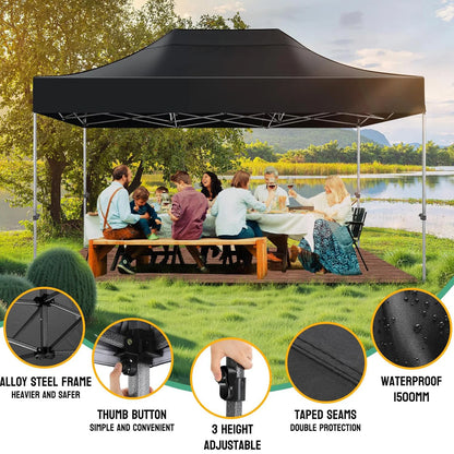 10'x15' Commercial Grade Pop Up Canopy, Heavy Duty Party Tent with 300lb Load Capacity, Waterproof Outdoor Event Shelter