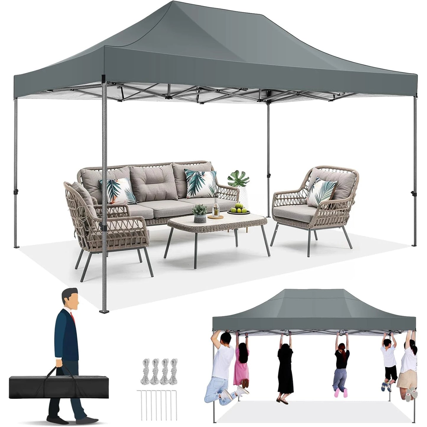 10'x15' Commercial Grade Pop Up Canopy, Heavy Duty Party Tent with 300lb Load Capacity, Waterproof Outdoor Event Shelter