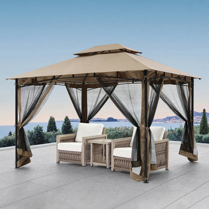 SeeHill 10' x 12' Metal Patio Gazebo with Double Roof, Mosquito Netting Outdoor Canopy Tent for Backyard or Garden Use