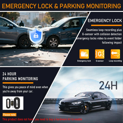 1080P FHD four-channel dash cam, built-in front and rear cameras, 2.63-inch IPS screen, super night vision, built-in WiFi, inclu