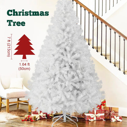 7FT White Christmas Tree with Metal Base – Fluffy PVC 1000 Branches for Holiday /Xmas Decor, No Ornament