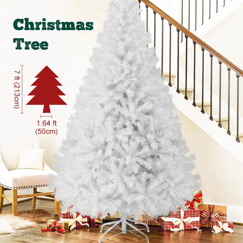 7ft/8ft Artificial Christmas Tree with Snow Flocked  Xmas Tree W/1000 Branch Tips, Foldable Metal Stand, Green & White