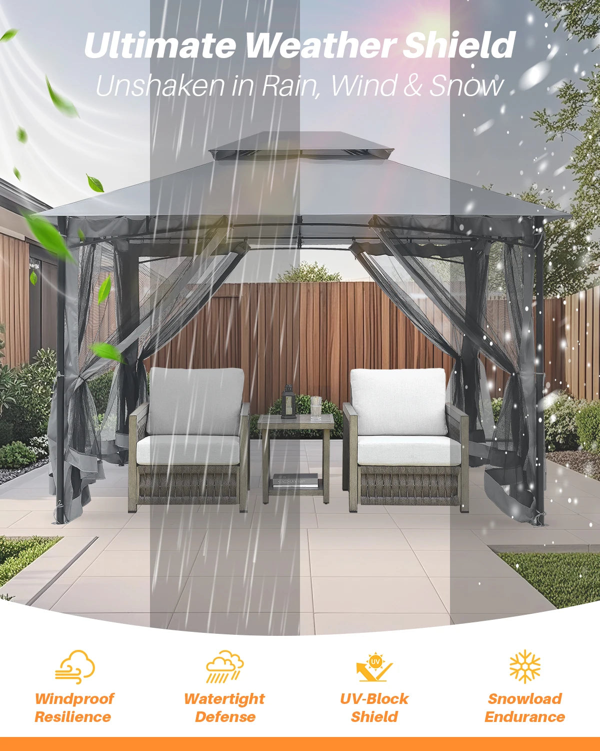 SeeHill 10' x 12' Metal Patio Gazebo with Double Roof, Mosquito Netting Outdoor Canopy Tent for Backyard or Garden Use