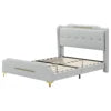 Queen Size Leather Bed Frame With Wingback Headboard & Footboard PU Upholstered Platform Bed Solid Wooden Slats Support