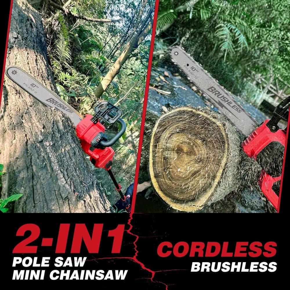 2-IN-1 Cordless 10-Inch Pole Saw And Chainsaw Compatible with Milwaukee M18 18V Battery, Total Reach of Max 15ft, Auto Oiling, E