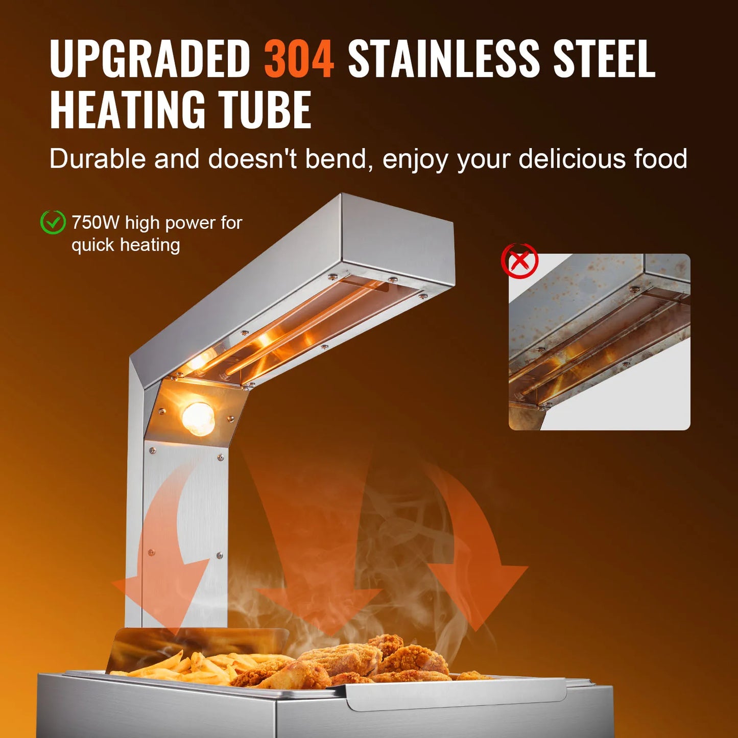 SucceBuy French Fry Food Warmer Commercial Food Heating Lamp Electric Stainless Steel Countertop for Buffet Kitchen Restaurant