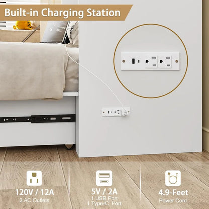 Twin Murphy Bed with Built-in Charging Station, Space-Saving Murphy Bed Chest Twin with Drawer, Foldable, for Home Office Guest