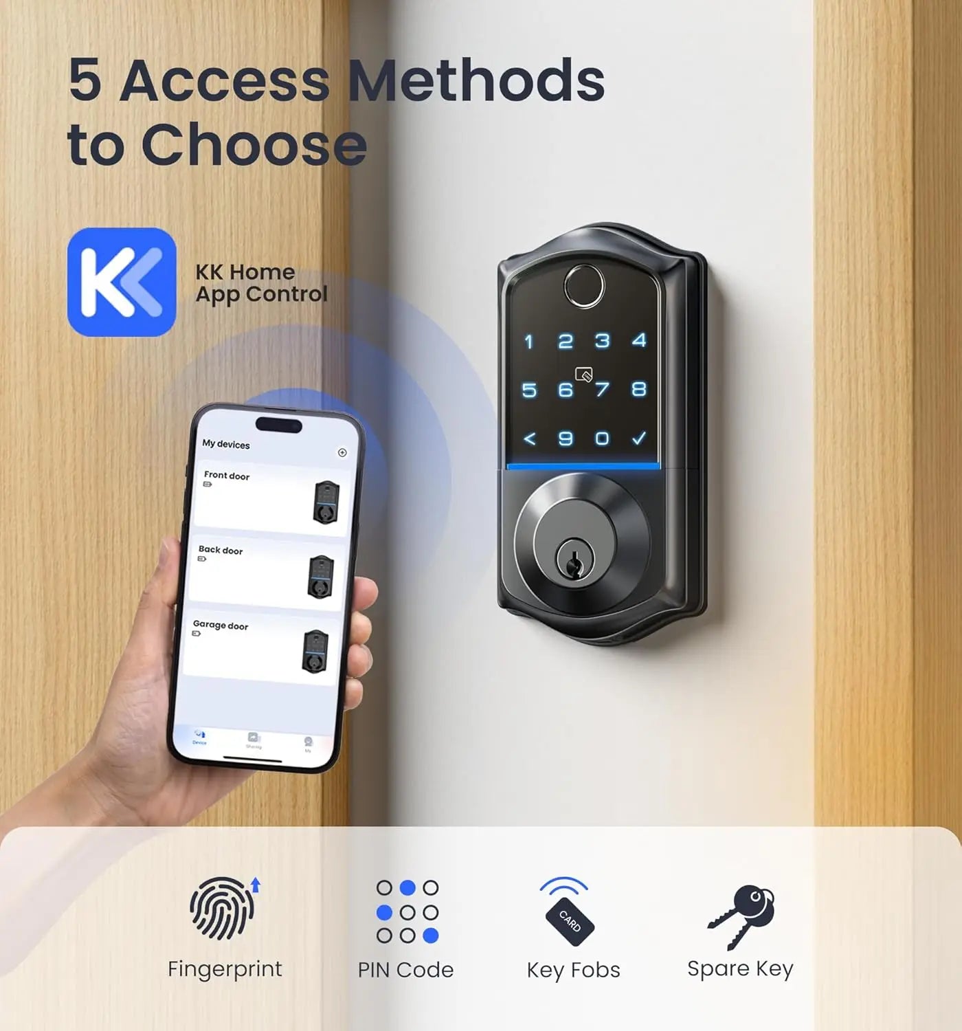 Veise VE07 Fingerprint Smart Door Lock, 7-in-1 Keyless Entry Deadbolt with App Control, Electronic Digital Touchscreen Keypad
