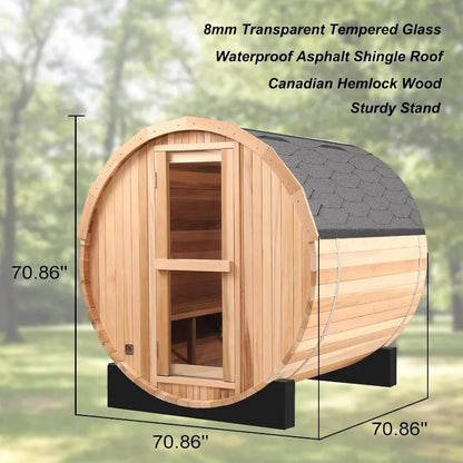 6x6FT Outdoor Barrel Sauna Room, Canadian Hemlock Wood 6KW Family Sauna for 4-6 People with Electric Heater