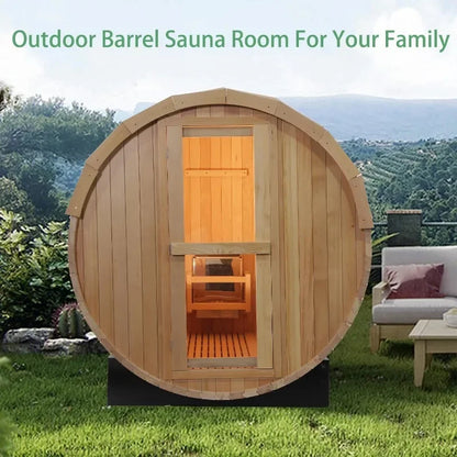 6x6FT Outdoor Barrel Sauna Room, Canadian Hemlock Wood 6KW Family Sauna for 4-6 People with Electric Heater