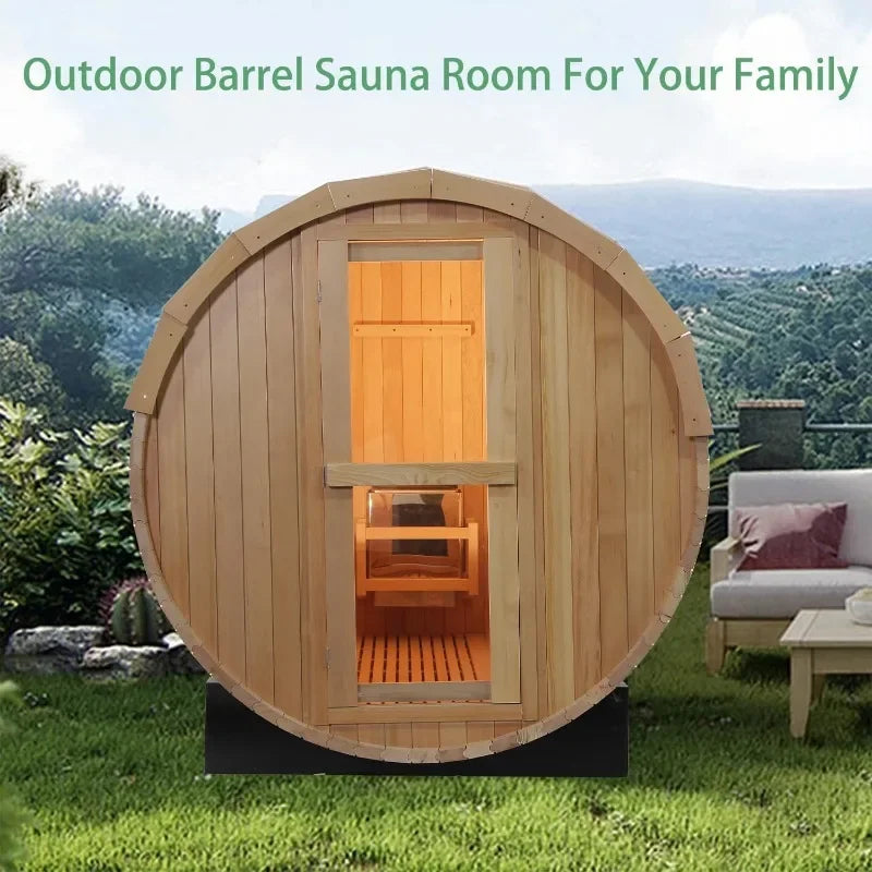 6x6FT Outdoor Barrel Sauna Room, Canadian Hemlock Wood 6KW Family Sauna for 4-6 People with Electric Heater