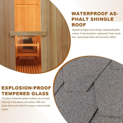 6x6FT Outdoor Barrel Sauna Room, Canadian Hemlock Wood 6KW Family Sauna for 4-6 People with Electric Heater