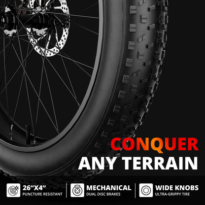 AMYET Electric Bike EB26 Adults Electric Bicycle Peak 1500W 48V 15AH e bike 26" Fat Tire Mountain Bike 31mph  Electric Dirt Bike