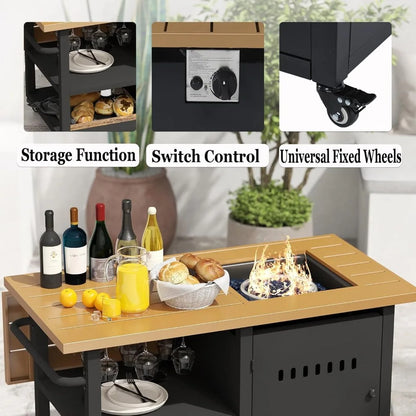 Outdoor Fire Pit, Gas Fire Pit Table with Universal Wheels, 50000 BTU Firepits for Outside, 44" Propane Fire Pit with Storage Sp