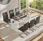 71" Glass Dining Table Set for 6, 7 Piece Dining Table Set with Tempered Glass Top & 6 White PU Leather Ergonomic Chairs, Modern