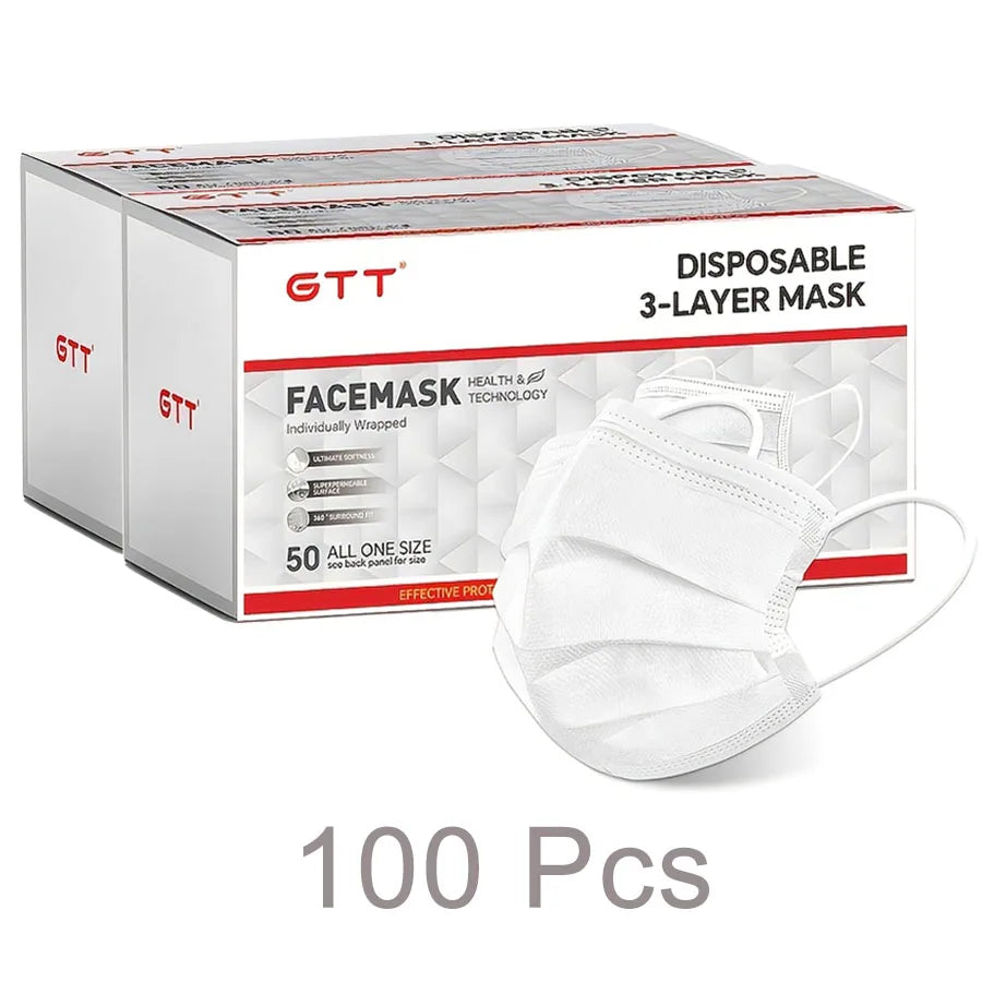 GTT 50/100Pcs Disposable Face Mask individually packaged 3 Ply breathable Earloop Protective Mask for Home School Office Outdoor