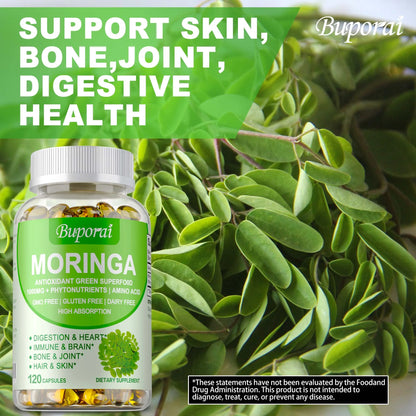 Moringa - Metabolism Natural Anti-inflammatory Fat Burn,Helps Detox,  Immune System Health - 120 Capsules
