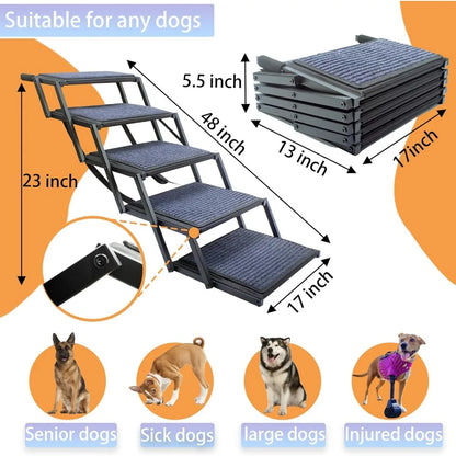 Dog Ramp for Car Truck and SUV Dog Stairs for Large Dogs Folding Pet Stairs with Non-Slip Rug Surface Supports Up to 250 lbs (5
