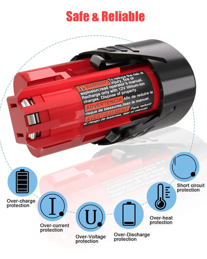 2 Pack 3.0Ah Replacement Battery for Milwaukee M-12 Battery  Compatible for Milwaukee 12V Heated Jacket & 48-11-2440 48-11-2402