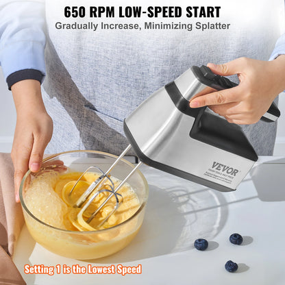 VEVOR Cordless Electric Hand Mixer 100W Continuously Variable Electric Handheld Mixer with Turbo Boost Beaters Dough Storage Bag