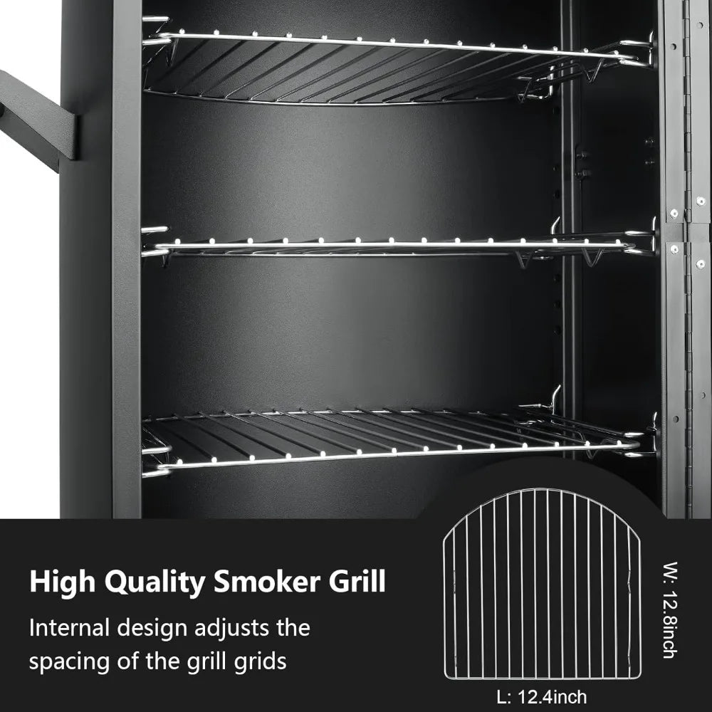 Propane Smoker with Cover, Vertical Smoker Grill with Temperature Control Outdoor Heavy Duty Three Removable Smoking Shelves, Bl