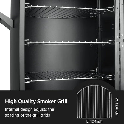 Propane Smoker with Cover, Vertical Smoker Grill with Temperature Control Outdoor Heavy Duty Three Removable Smoking Shelves, Bl