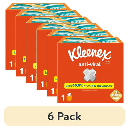 6 Pack Anti-Viral Facial Tissues 3-Ply 55 Count Box Cold Flu Defense Kills 99.9% of Viruses FSC Certified